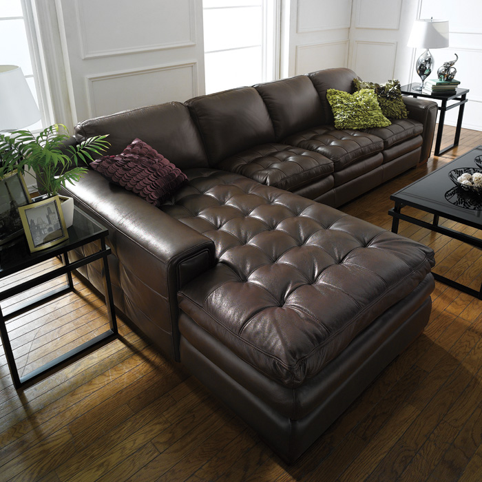<b> 7491-Brown-Chaise </b> Leather Sofa - RAF only