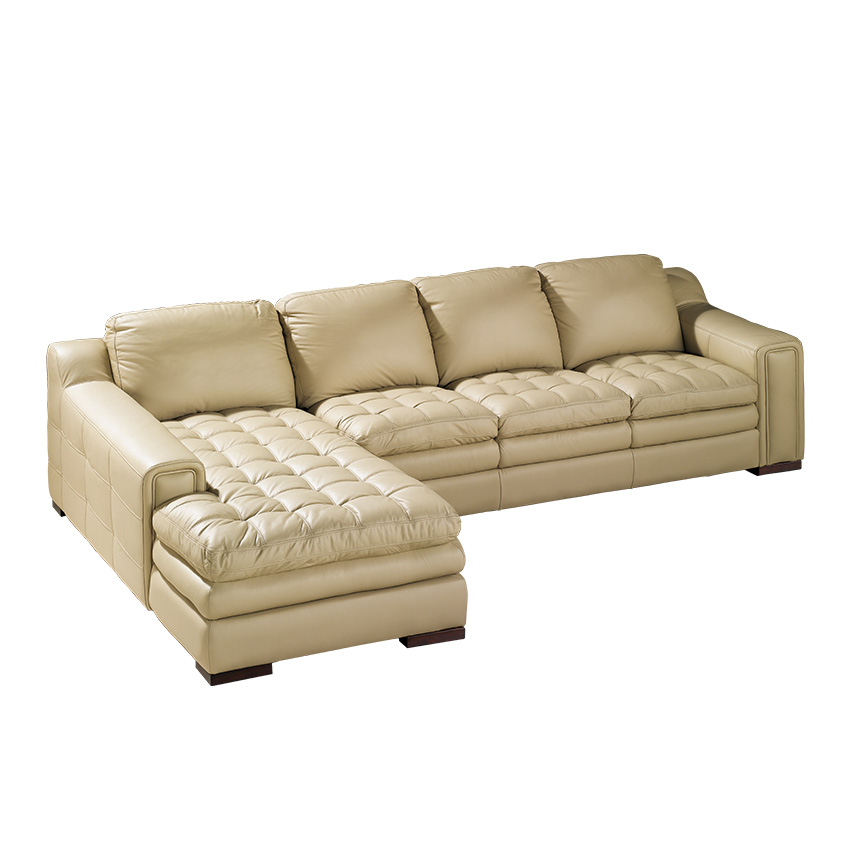 <b>7491-Ivory</b> Leather Chaise Sofa