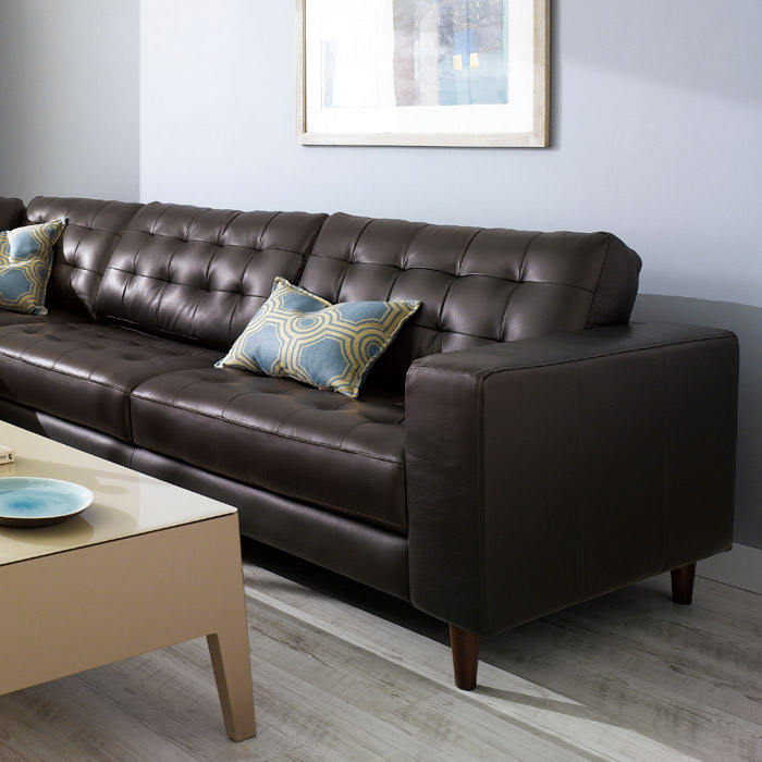<b> 8424-Brown-Chaise </b> Leather Sofa 