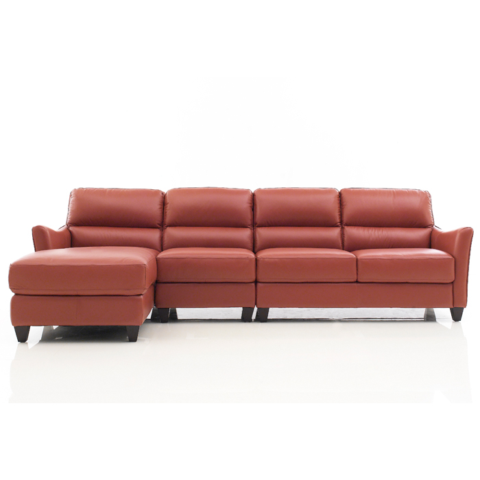 <b> 8586C-Papaya-Chaise </b> Leather Sofa (3 Pcs)-RAF only