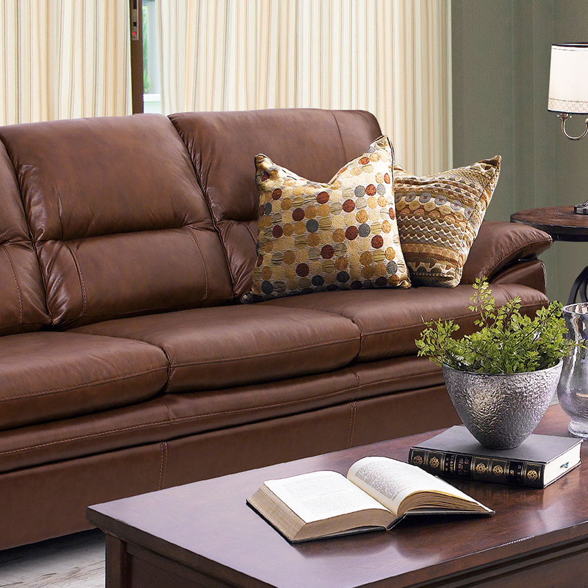 <b> 7893-A-Y-3S-Brown </b> Leather Sofa