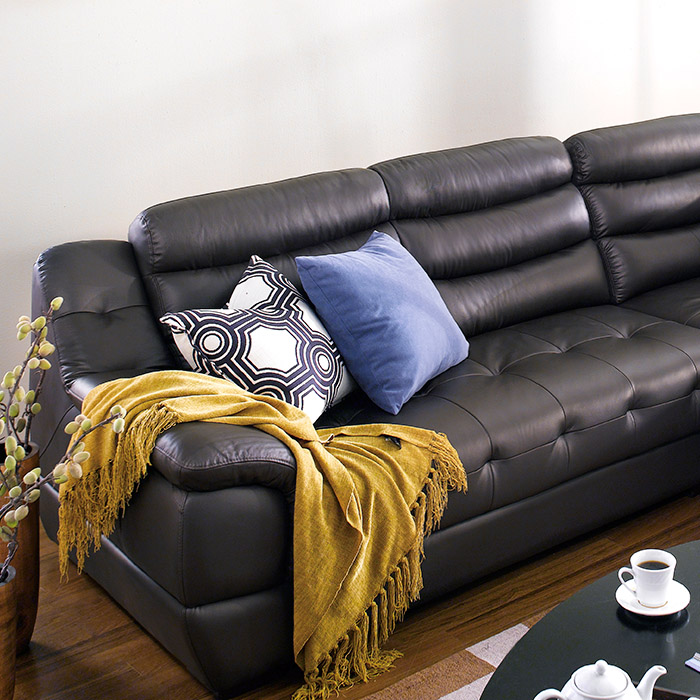 <b> M8001-Brown </b> Leather Sofa w/ Chaise <br><font color=red>~Right or Left 선택가능~</font><font color=blue> (천연가죽)</font>