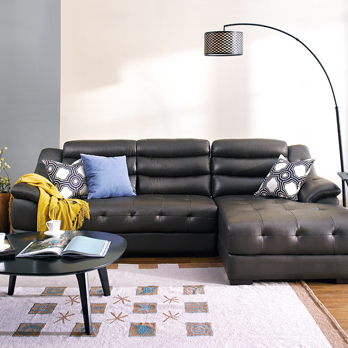 <b> M8001-Brown </b> Leather Sofa w/ Chaise <br><font color=red>~Right or Left 선택가능~</font><font color=blue> (천연가죽)</font>
