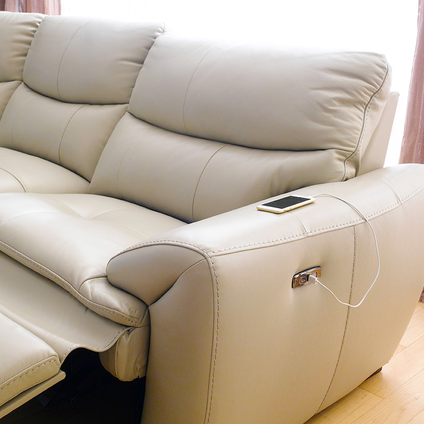 <b>E1455-Ivory</b>Leather Recliner Sofa