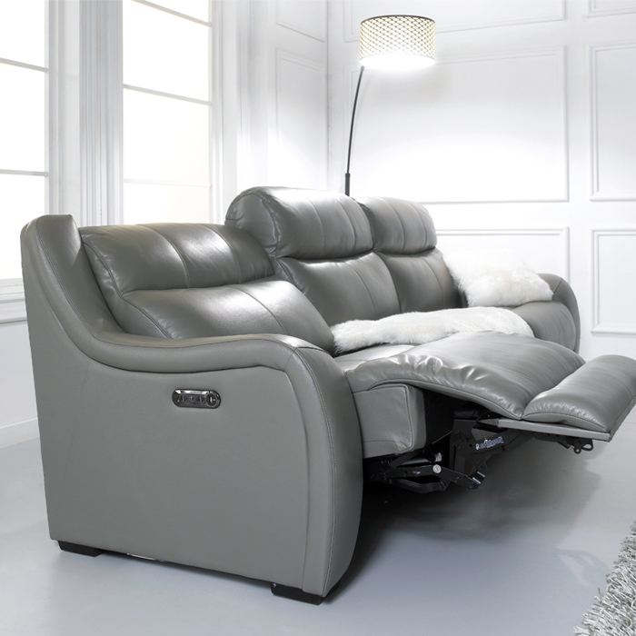 <b>E1502-Grey</b>Leather Recliner Sofa