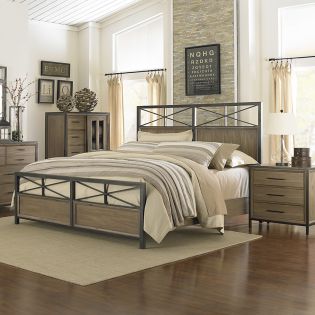  B2111  Metal/Wood Panel Bed (침대+협탁+화장대)