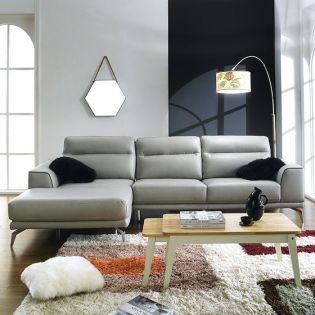 GL-B0144-GreyLeather Chaise Sofa