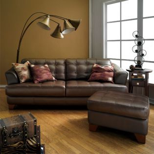  6692-Brown  Leather Ottoman