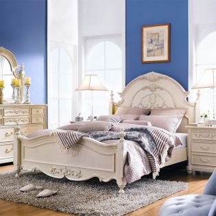  Angela-Ivory  Queen Panel Bed (침대+협탁)