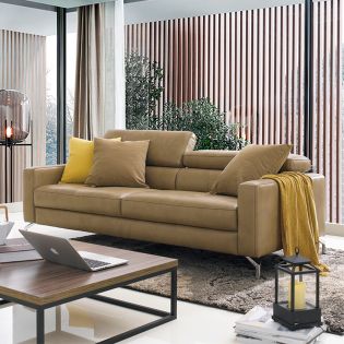 8531-30-CamelLeather Look Sofa